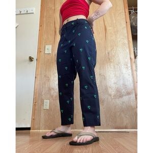 Talbots Navy Ankle Pants with Green Palm Embroidery